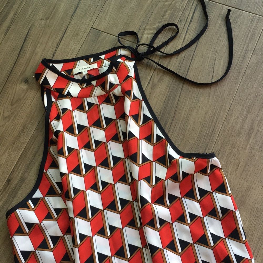 New Pleione geometric neck tie blouse